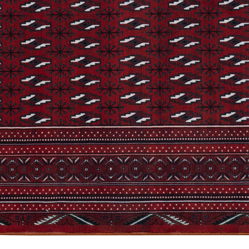 Machine-made Printed Red Persian Turkmen Rug 100311